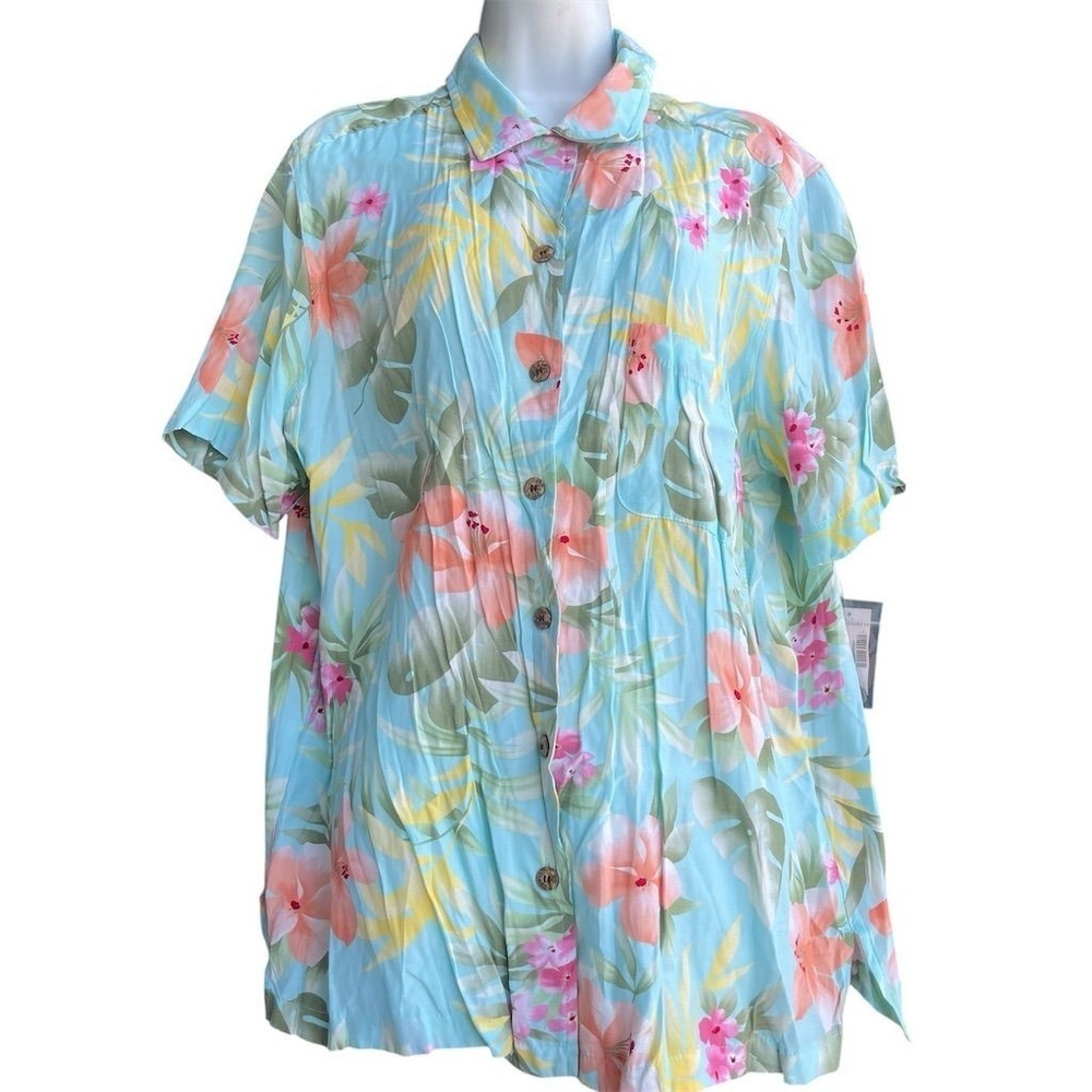 DRESSBARN Floral Hawaiian Shirt Women's Plus 1X Short Sleeve Button Blouse